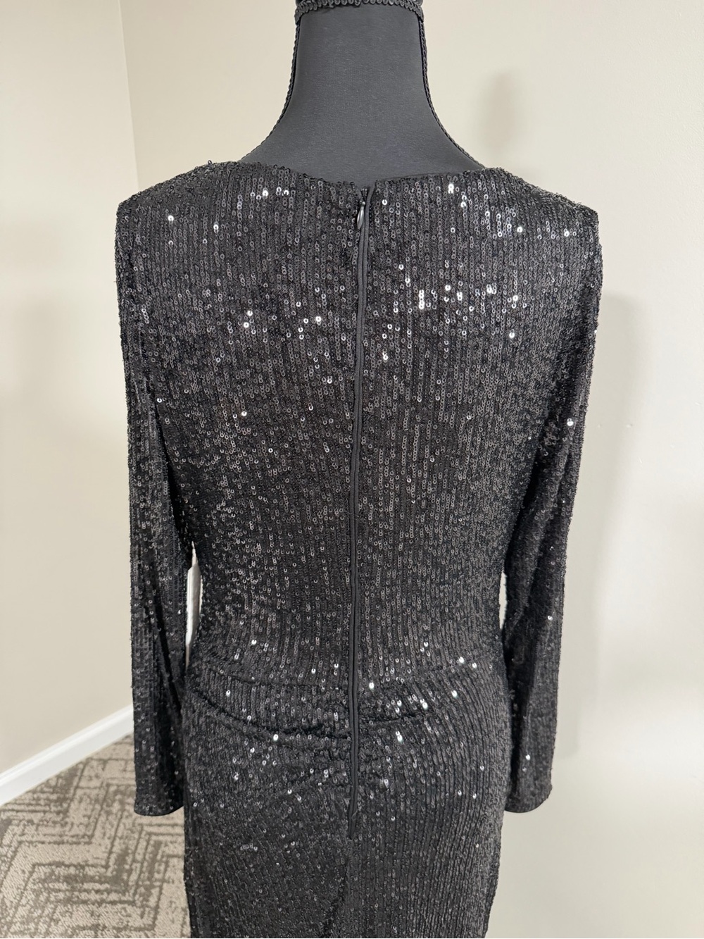 Calvin Klein Black Sequin Long Sleeve Midi Dress - Picture 11 of 15